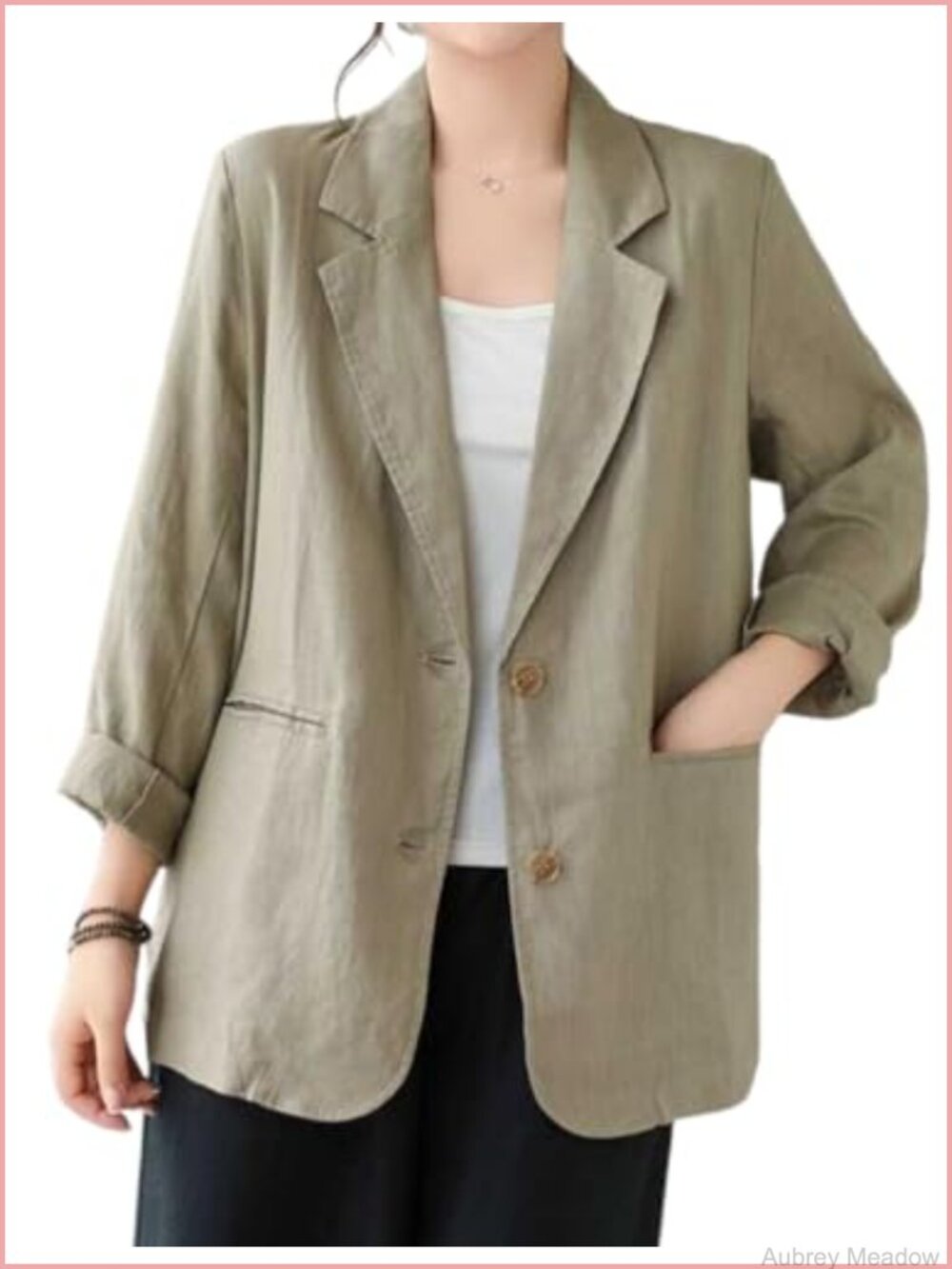 Women's Linen Blend Blazer Two Button Long Sleeve Business Casual Jacket